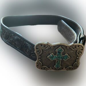 Nacoma Kids Brown Belt size 22 with Turquoise Cross Buckle